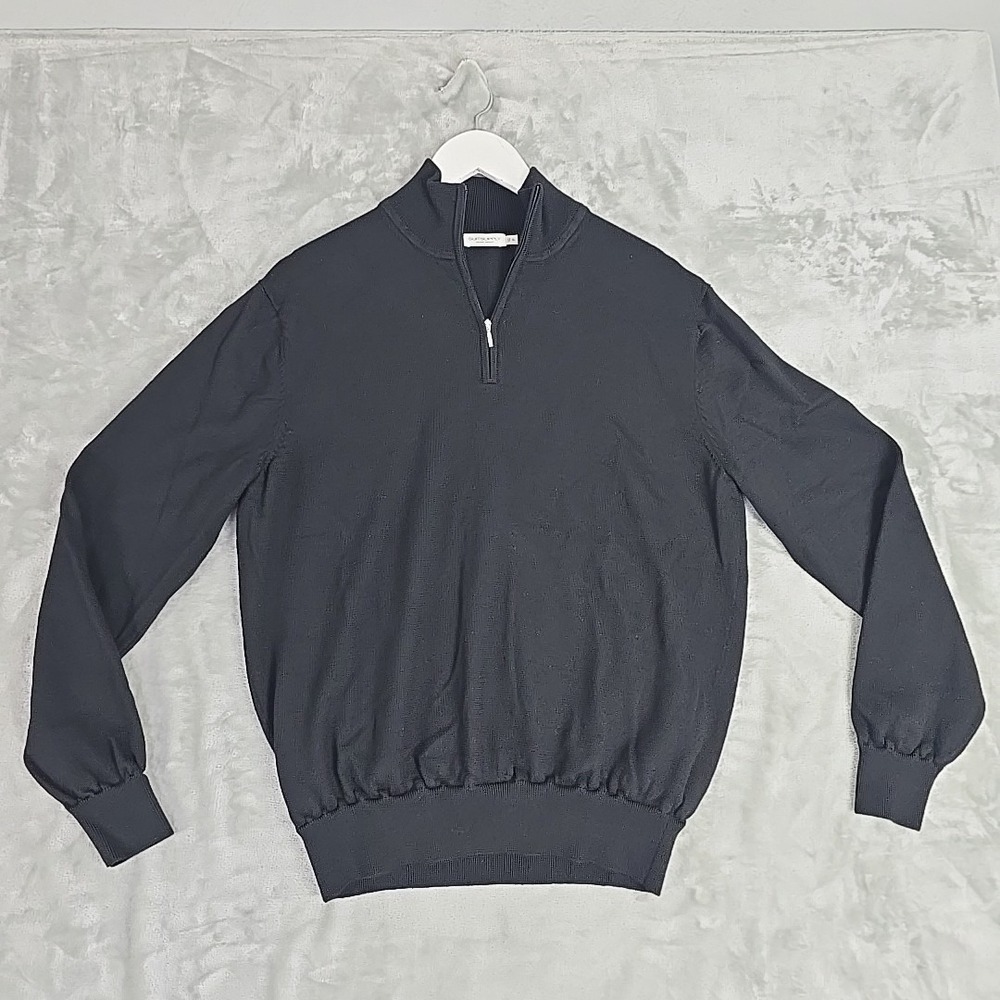 Suitsupply Men's Pure Wool Quarter Zip Mock Neck Pullover Sweater XL Black